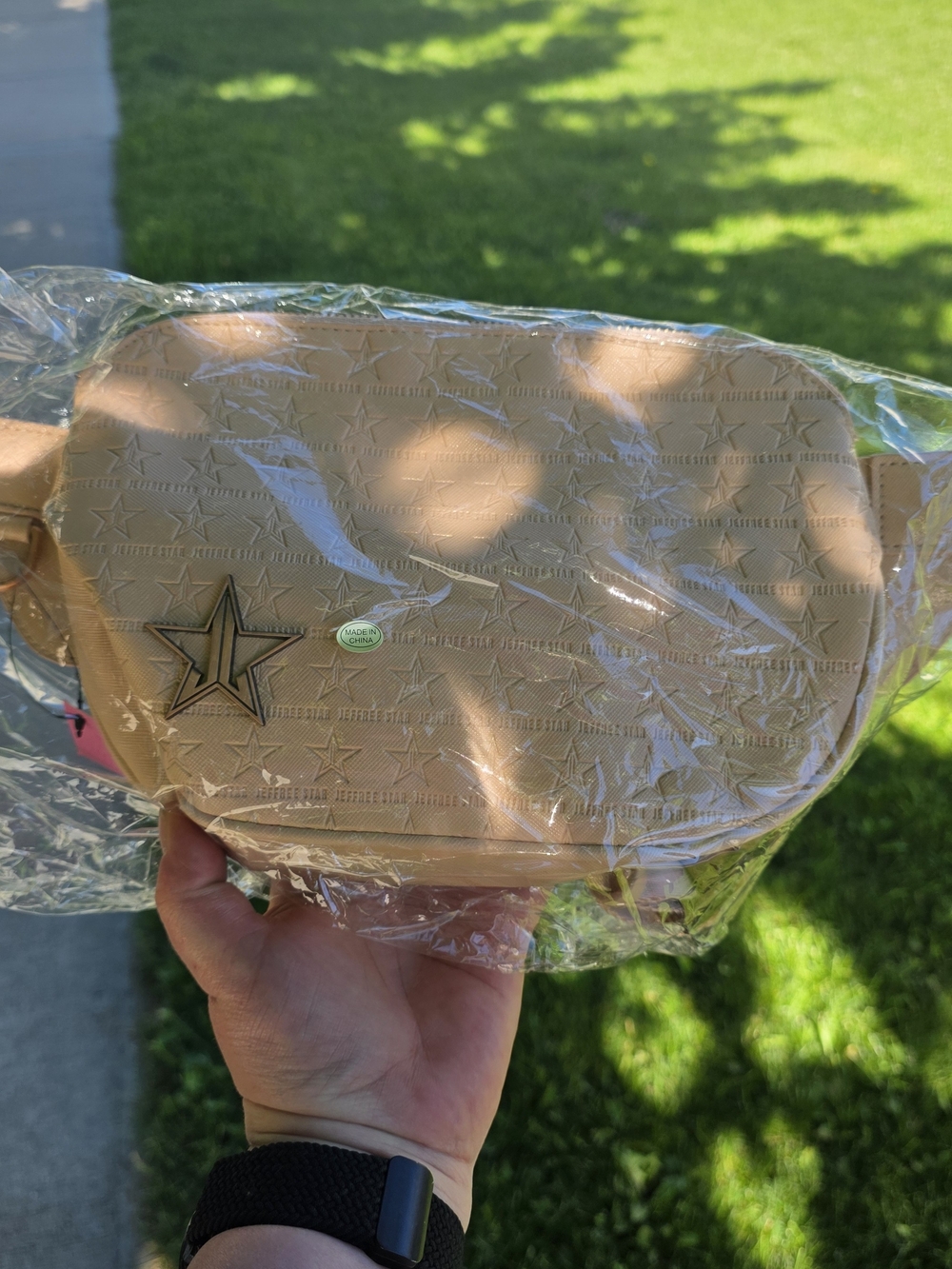 Jeffree Star Tan Crossbody Belt Bag with Star Emboss